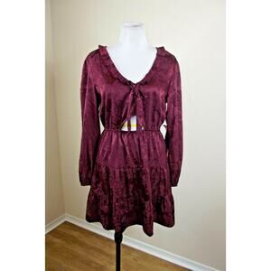 SPEECHLESS Long Sleeve Cut Out DRESS - Size SMALL - Burgundy Print A-Line NWT